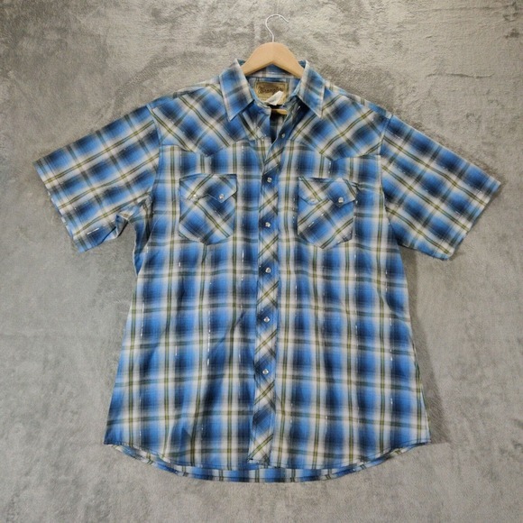 CE Schmidt Shirt Mens Extra Large Blue Plaid Long Sleeve Button Up